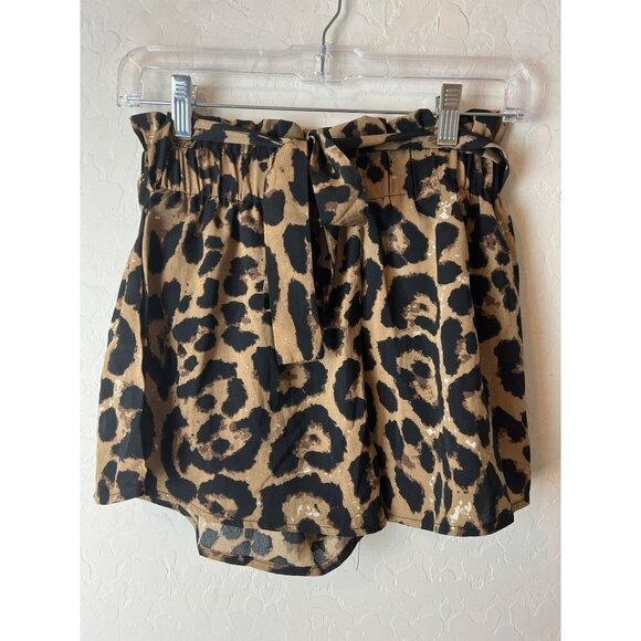 Women Shein Sz Small Leopard Animal Print Paper Bag Shorts with Belt - Picture 2 of 6